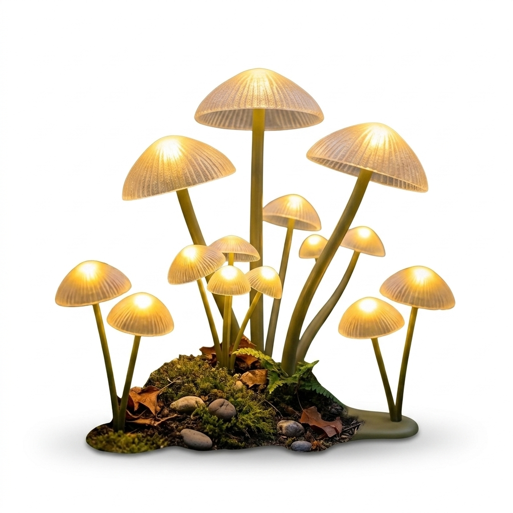 Swaying mushroom solar garden lights on flexible stems