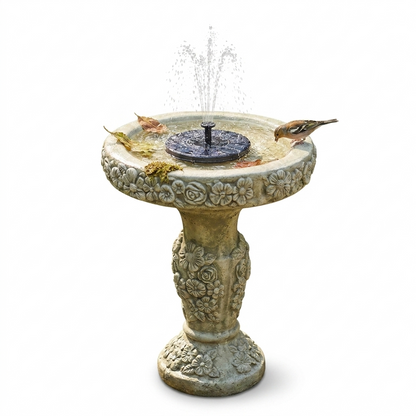 Solar bird bath fountain pump with a floating solar disc