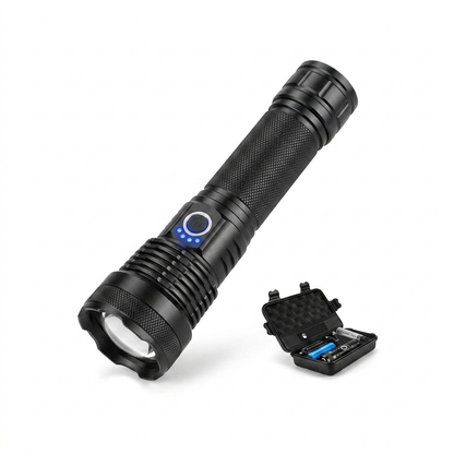 High-lumen rechargeable flashlight with a knurled metal barrel