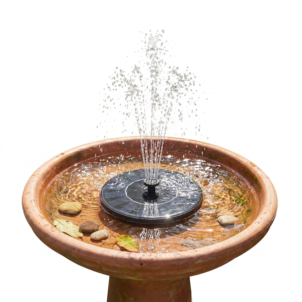 Solar bird bath water fountain with a round floating panel