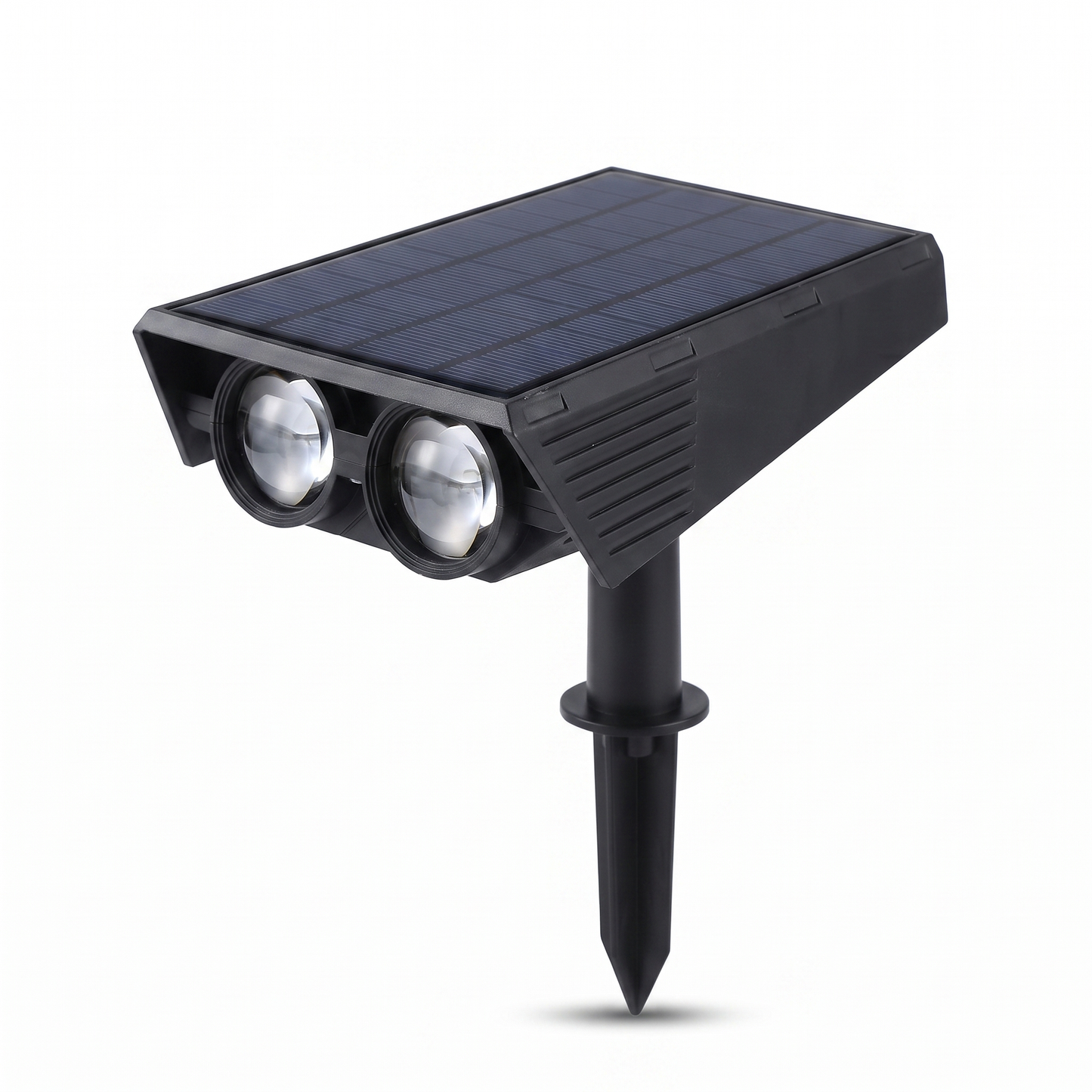 Colour-changing solar garden spotlights with ground stakes