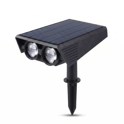 Colour-changing solar garden spotlights with ground stakes