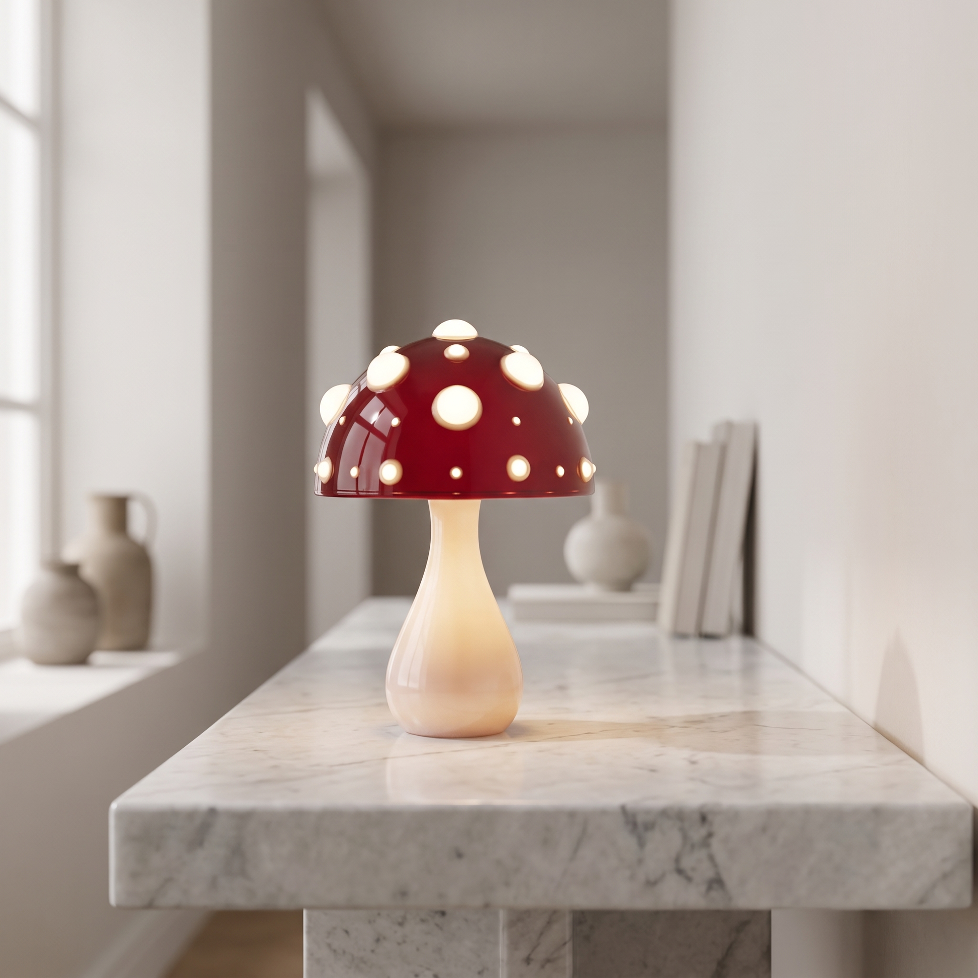 Modern LED dome table lamp styled on a shelf