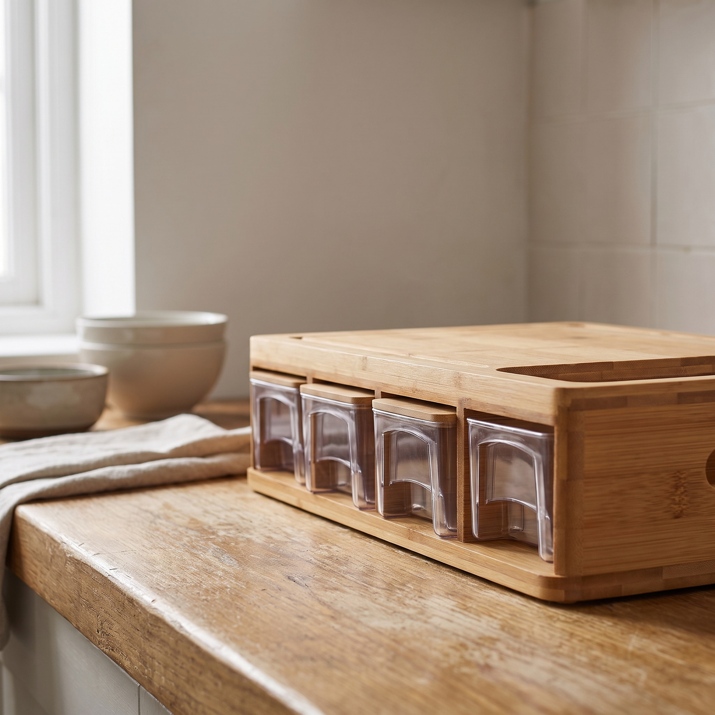 Bamboo Cutting Board with Storage Trays lifestyle 2