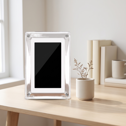 Acrylic Digital Photo Frame by Same Side — on a desk, lifestyle photo 1