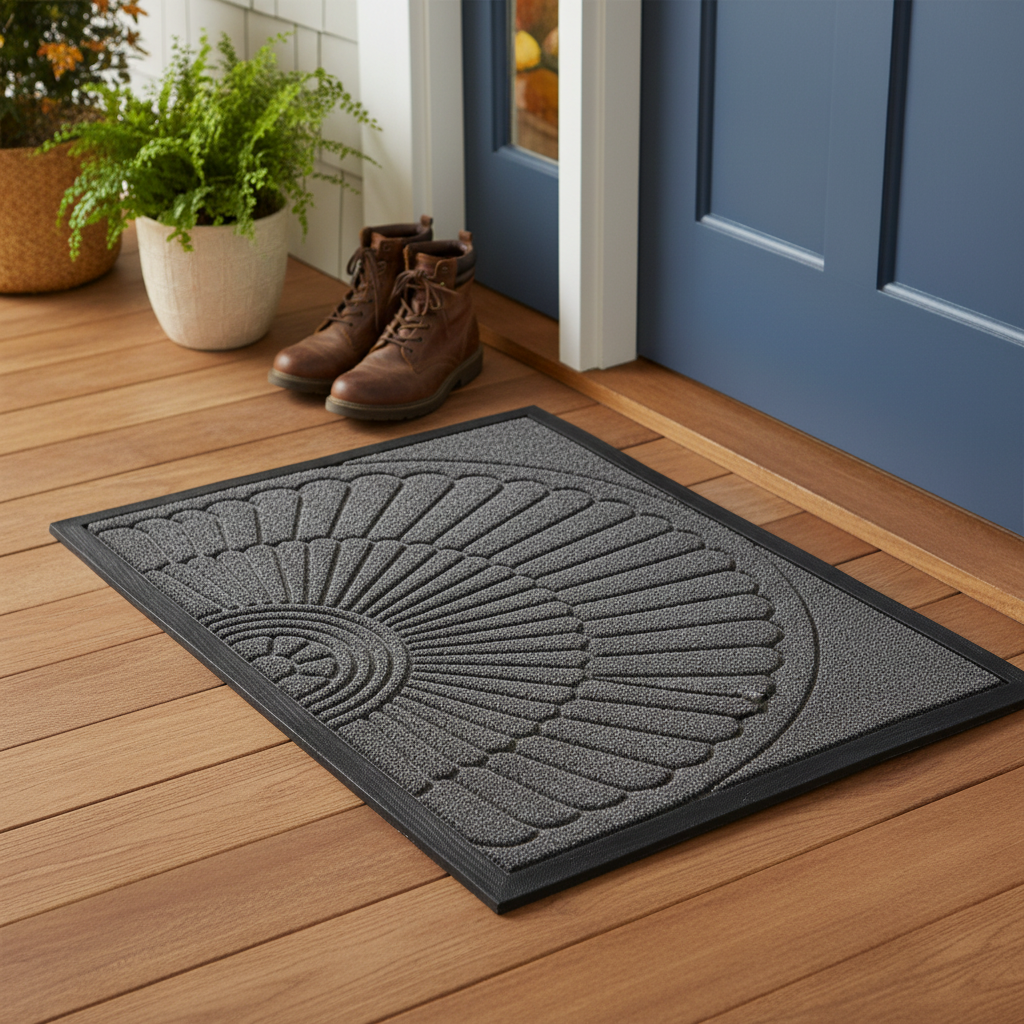 Close-up of the textured surface of the non-slip rubber door mat