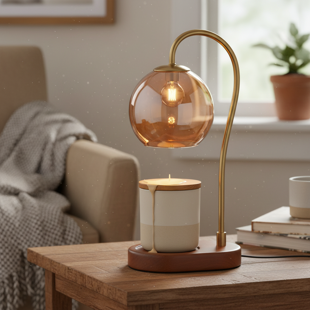 Close-up of the candle warmer lamp shade and adjustable arm