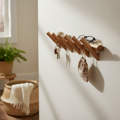 Scandinavian Oak Wall Rack by Same Side — mounted on a wall, lifestyle photo 2