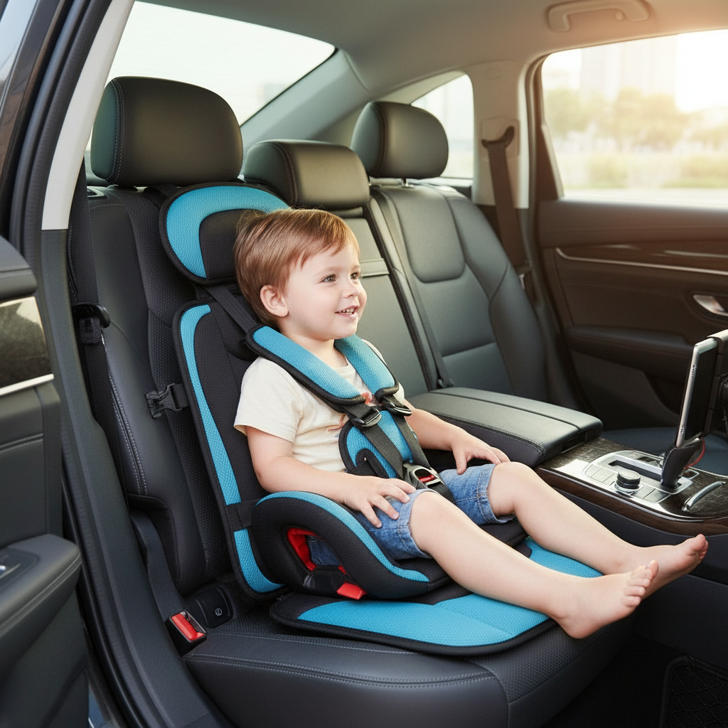Foldable travel seat cushion unfolded on a chair