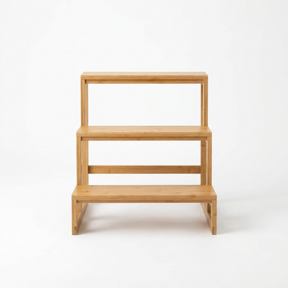 3-tier bamboo plant stand on white background