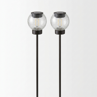 Solar crackle glass ball garden stake lights on white background