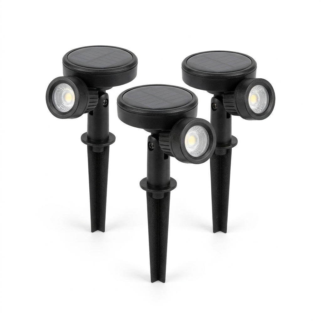 Mini solar flower pot spotlights set of 3 on white background