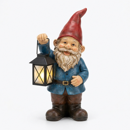 Solar garden gnome statue light on white background