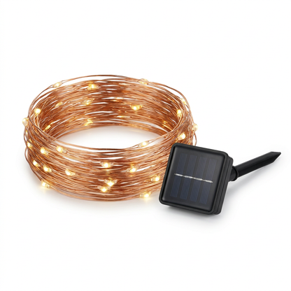 Solar fairy string lights coiled copper wire with solar stake