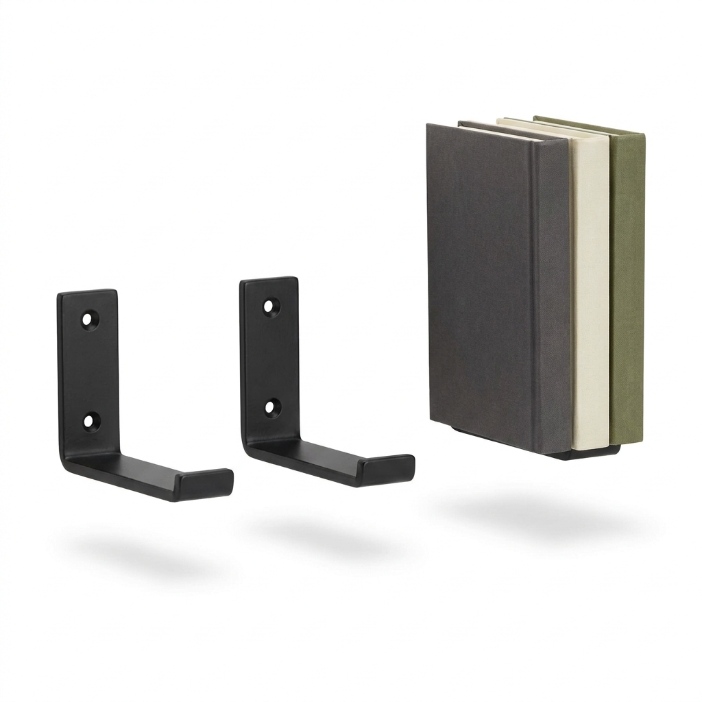 Invisible floating bookshelf brackets set of 2 on white background