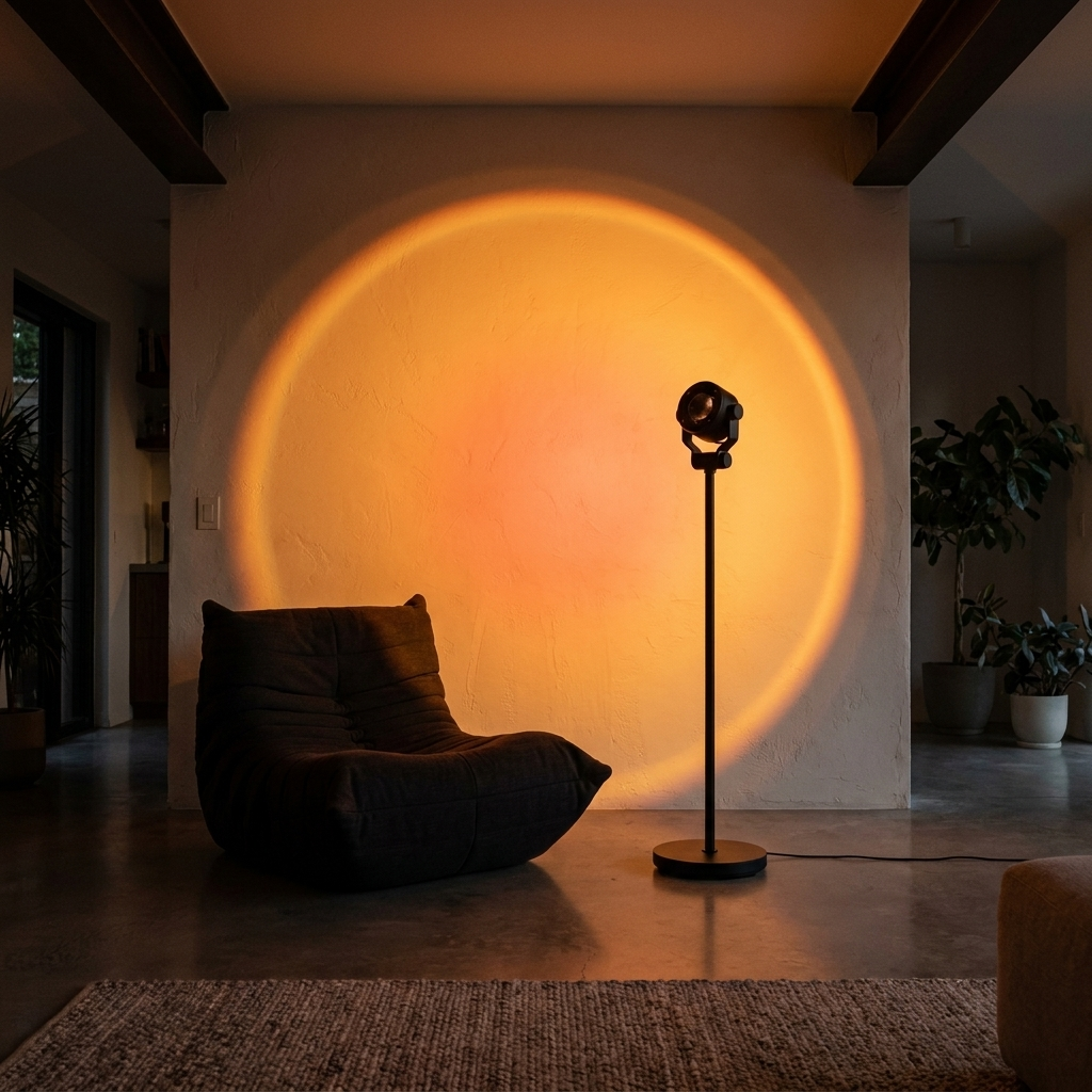 Sunset projection floor lamp casting a warm glow on a wall