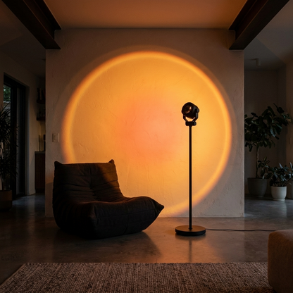 Sunset projection floor lamp casting a warm glow on a wall